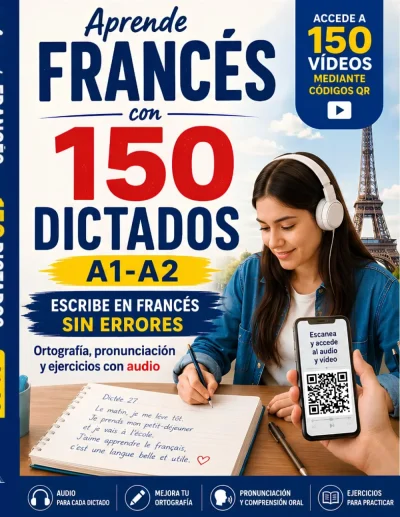 Couverture du livre « Aprende francés con 150 dictados A1-A2 — Ortografía, pronunciación y ejercicios con audio », collection Dictées FLE, niveau A1, A2
